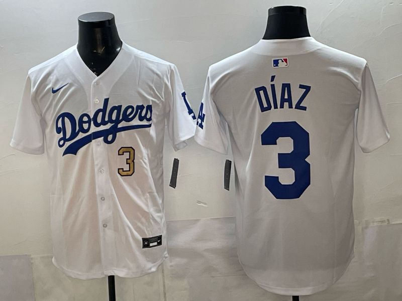 Men Los Angeles Dodgers #3 Diaz White Game 2026 Nike MLB Jersey style 02